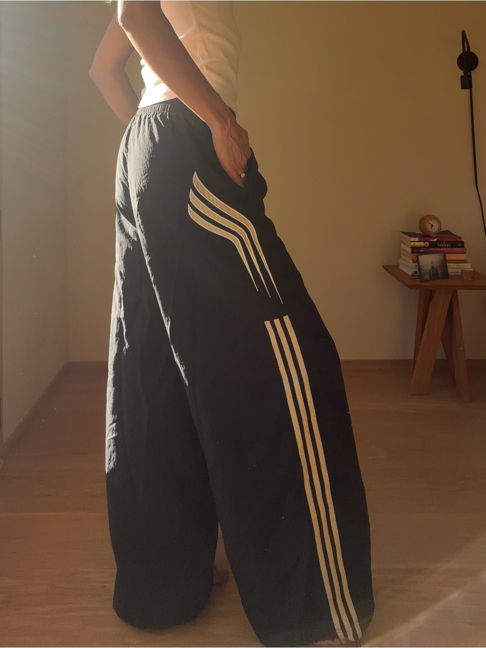 Black Wide-Leg Track Skirt with White Stripe Detail ADIDAS